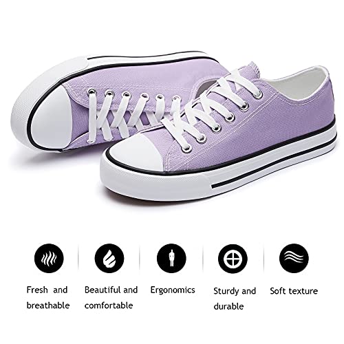 Fracora Womens Canvas Sneakers Low Top Lace Up Canvas Shoes Fashion Comfortable (Us5,Purple) #TOP2