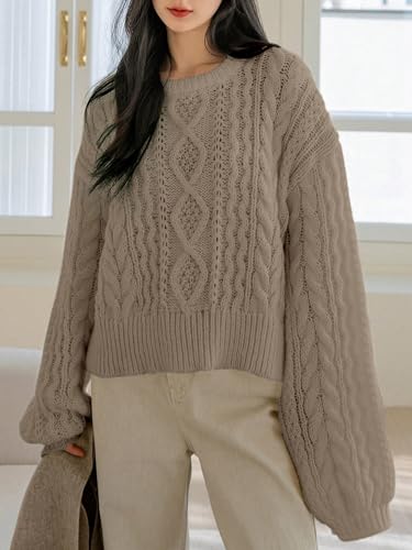 Milumia Women's Chunky Cable Knit Sweater Long Sleeve Crewneck Pullover Tops4