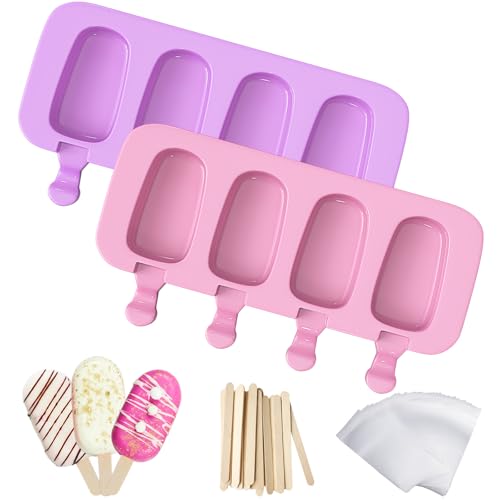 Ozera Popsicles Molds Set of 2, Silicone Cake Pop Molds Reusable Homemade Popsicle Maker Ice Pop Cakesicle Molds with 50 Wooden Sticks & 50 Popsicle Bags by Ozera - Used condition - US$12.02