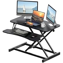 32 Inch Desk Converter, Height Adjustable Sit to Stand Riser, Dual Monitor and Laptop Workstation with Wide Keyboard Tray, Black