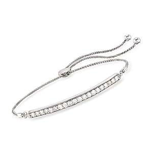 Ross-Simons 1.00 ct. t.w. Diamond Curved Bar Bolo Bracelet in Sterling Silver