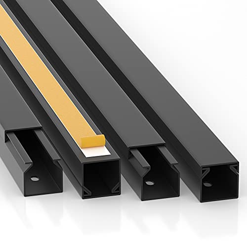CILSON Canales de Cable de 10 m, 1,6 x 1,6 x 100 cm, 10 x 1 m, Autoadhesivo, Color Negro, con Cinta Adhesiva de Espuma, Lista para el Montaje