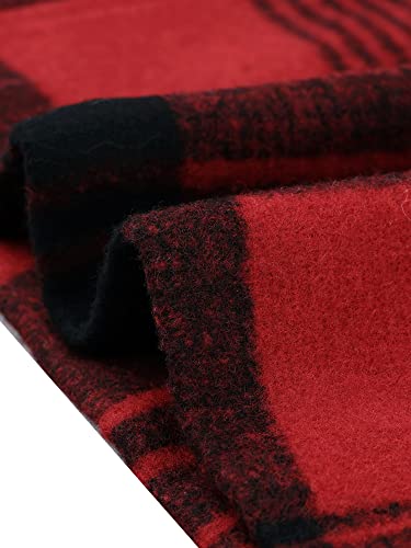 Allegra K Women's Winter Thick Button Front Pockets Check Plaid Coat With Fluffy Hood X-Large Red Black #TOP4