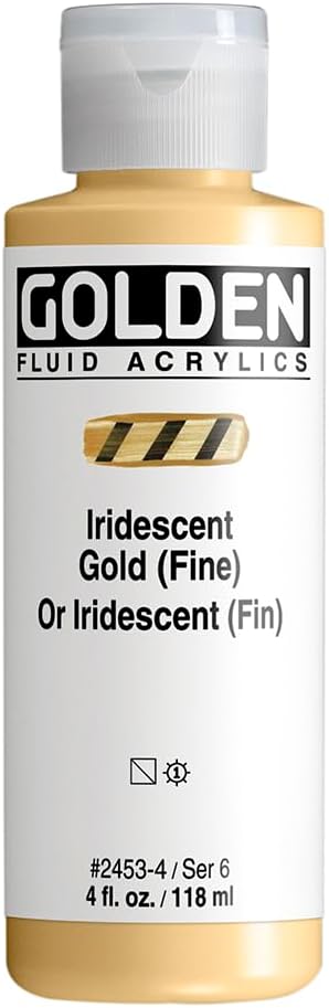GOLDEN Fluid Acrylics, Iridescent Gold (Fine), 4 fl. oz. Bottle, Professional Acrylic Paint, Semi-Transparent