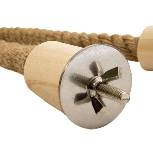 Image of Bird Rope Perch for Parrots, Bendable Natural Jute Boing with Pine Wood and Stainless Steel Mount, Cotton Alternative, Cage Accessory for Parrots (Brown, 2 feet)