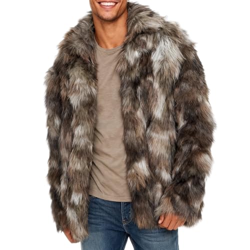 CHICHICFAD Mens Faux Fur Jacket Open-front Coat with Pockets Grey X-Large