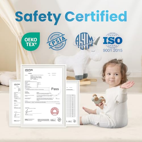 Image of 1.3 inch Thick Baby Play Mat for Floor, 79x118 Large Foam Tummy Time Mat, Padded Support Soft Plush Nursery Rug for Infant Kids Toddler Crawling Kick Activity (Ivory)