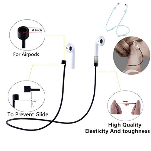 Airpods Case, Airpods Accessories Kits, 2 Pack Protective Silicone Cover Apple Airpods Anti-Lost Airbag Belt, For Apple Airpods 2 &1（Compatible With Wireless Charging Airpods） (Black And Green) #TOP3