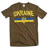 Ukraine T-Shirt Ukrainian Heritage Trident Flag Shirt (Large Military Green)