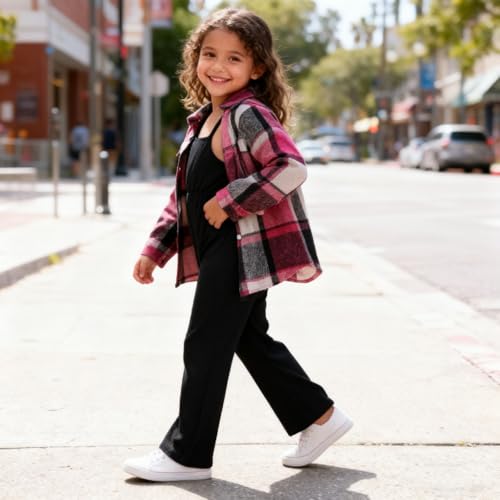 Image of Toddler Girl Clothes Plaid Long Sleeve Button Down Shirt Corduroy Overall Jumpsuit Girls Fall Winter Outfit Set