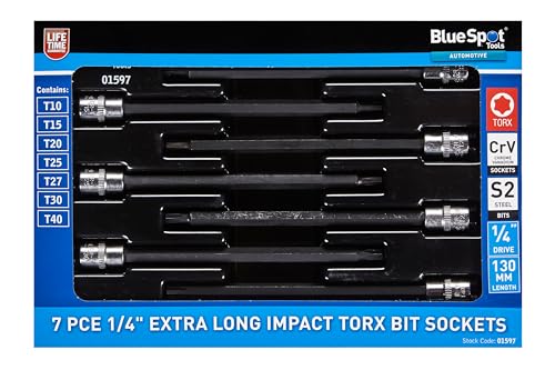 Blue Spot Tools 7 Pce 1/4" Extra Long Impact Torx Bit Sockets (T10-T40)