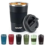 Kaffeebecher to go, Tlater 380ml Thermobecher- Isolierbecher mit Auslaufsicher Deckel, Vakuum Doppelwandig Reisebecher, Edelstahl Travel Mug Thermo Kaffee-to-go Becher für Kaffee und Tee (Schwarz)