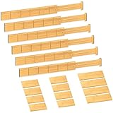 Bamboo Drawer Dividers with 12 Inserts,16.3-22inches,Expandable Kitchen Drawer Organizer ,Adjustable Drawer Separators for Bedroom Bathroom Dresser 6 Pack
