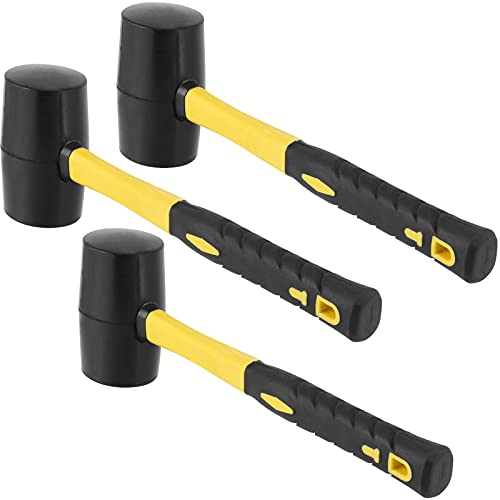 SEHOI 3 PCS 16 OZ Black Rubber Mallet Hammer, Rubber Mallet with Non Slip Handle for Camping, Woodworking and Flooring