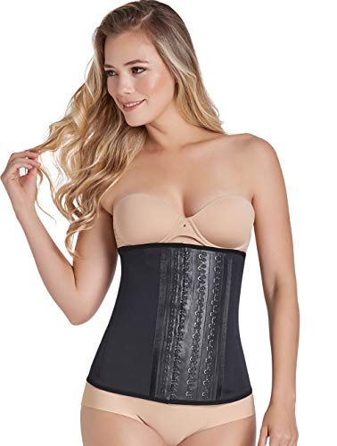 CURVEEZ Waist Trainer and Shaper - Black 3 Hook Latex Waist Cincher Belt (Black, Medium)