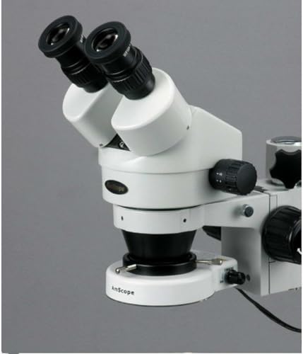 Image of AmScope SM-3B-80S Professional Binocular Stereo Zoom Microscope, WH10x Eyepieces, 7X-45X Magnification, 0.7X-4.5X Zoom Objective, 80-Bulb LED Ring Light, Single-Arm Boom Stand, 90V-265V
