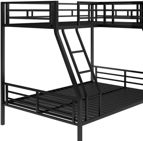 Bellemave L-Shaped Metal Triple Bed with Desk, Twin Over Full Metal Bunk Bed Frame with Loft Bed and 2 Ladders (Black, Twin/Full)