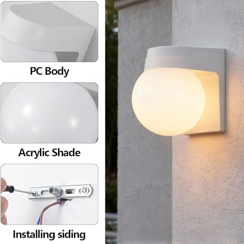 Apliques de pared impermeables para exteriores, accesorios de iluminación LED con enchufe E26, pantalla acrílica para patio, jardín y uso doméstico