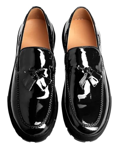 Mens Tassel Loafers Dress Casual Slip On Shoes Patent Leather Prom Suit Shoes Wedding Business Mocasines Fashion Penny Loafers Tuxedo Shoes for Men