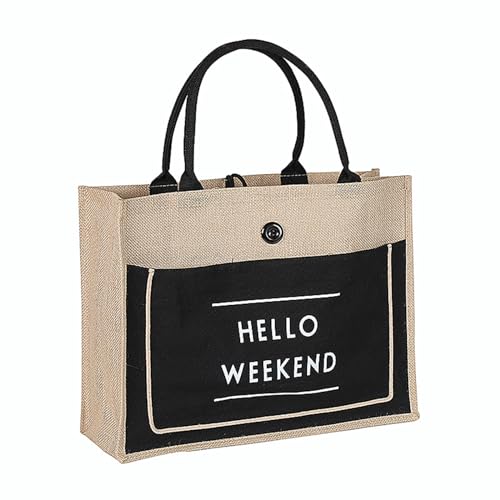 soulnioi Cotton Jute Tote Bag Reusable Shopping Bag, Printed Letters Bag for Women/Men