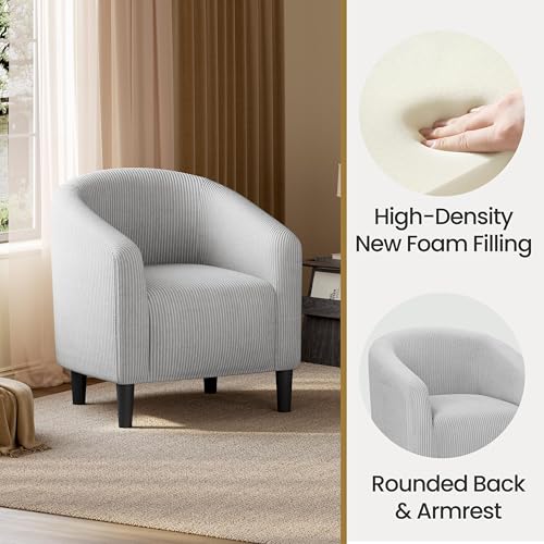 Image of Yaheetech Corduroy Accent Chairs, Compact Furry Barrel Chairs with a Curved Silhouette for Small Spaces, Living Room, Bedroom, Light Gray