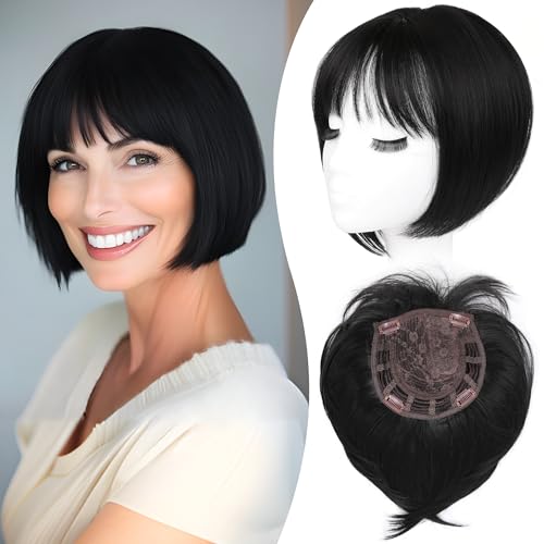 LEEONS Hair Toppers for Women with Bangs Short Bob Synthetic