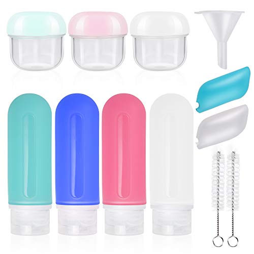 Botes Viaje, DaiWeier Botellas de Viaje de Silicona Kit de Viaje, Portátiles a Prueba de Fugas para Recipientes Rellenables Botellas de Viaje, 13 Unidades Kit Viaje Avion Cover