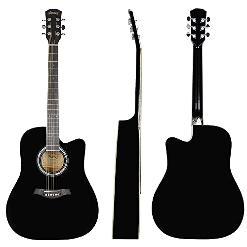Image of Juarez 41 Inch Acoustic Guitar Kit with Truss Rod, JRB41C /BK Solid Linden Wood, Ziko Strings, Pearl Rosette & Bridge, Die Cast Machine with Picks, Strap, Strings & Bag, Gloss Black