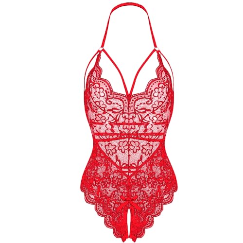 LEBENSFROH Dessous Damen Sexy Unterwäsche für Frau Sexy Outfit für Damen Strapsen Dessous Set Reizwäsche Dessous-Sets Lingerie Women Body Damen Sexy Spitze (XL, Rot)