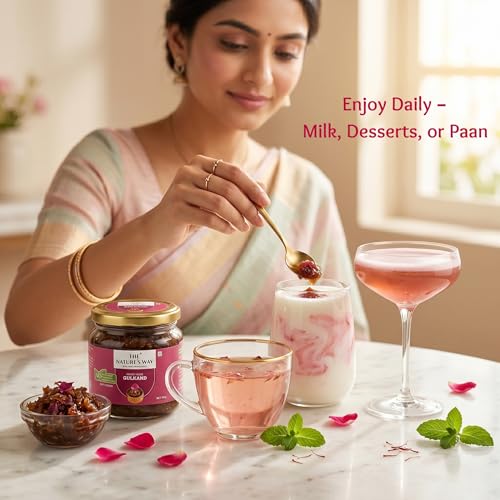 Image of The Natures Way | Honey Rose Gulkand 250g | Sun-Cooked Damask Rose Petal Preserve with Raw Honey & Mishri | No Added Refined Sugar