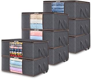 Lifewit 8-Pack Clothes Storage Bag, Foldable Storage Bins Closet Organizer with Reinforced Handle Sturdy Fabric Clear Window for Towel, Sweater, T-shirts, Toys, 35L, Grey