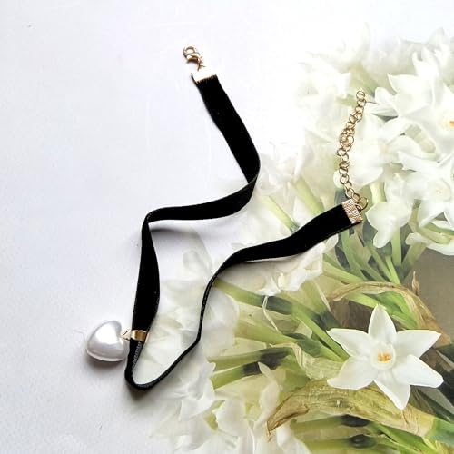 Faruodis Leder Herz Mond Choker Halskette Boho Layered Crescent Liebe Herz Kragen Halskette Kette Schmuck für Frauen Damen (Schwarz A)