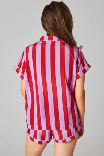 Image of NUFIWI Women 4th of July Outfits American Flag Short Sleeve Shirt Striped Shorts Lounge Set Two Piece Pajama Sleepwear