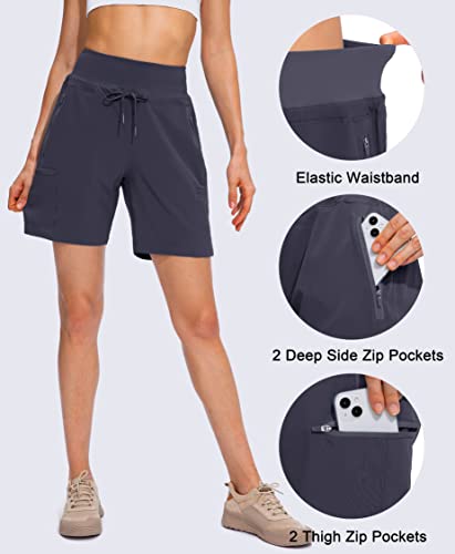 Obla Women's Hiking Cargo Shorts Zipper Pockets Soft High Waisted Quick Dry 7 Inch Long Shorts For Women Golf Athletic Summer (Dark Grey_Xl) #TOP3