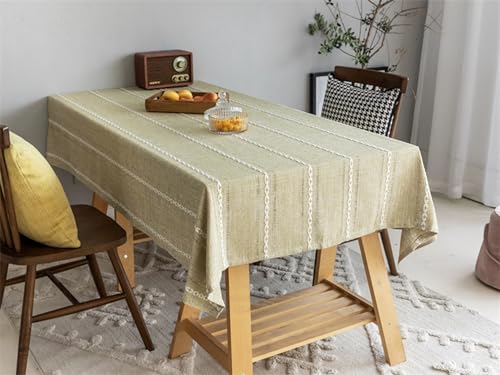 Nappe 135x180 polyester rayée beige jaune protège-table rectangulaire anti-tache imperméable cuisine