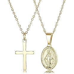 Colgante Virgen Finrezio Colgante Virgen María Collar Cristiano Chapado Oro 14 Quilates Joyería Cristiana Católica Collar Cruzado Collar Milagrosa Colgante Collar para Mujer Conjunto Collar Multicapa