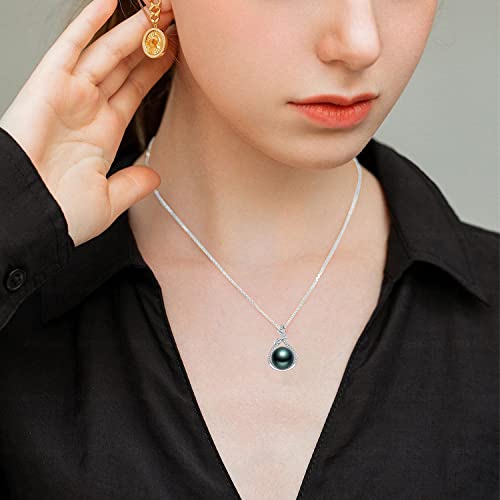 Nonnyl Tahitian-Black-Pearl-Necklace -Gifts For Wife Mom Girlfriend Her On Mothers Day Valentines Day Anniversary Christmas Birthday Gifts For Women Real 9-10Mm Round Cultured Pearls Pendant #TOP3