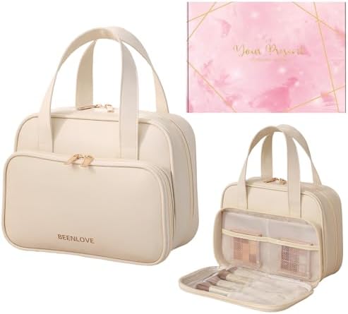 Travel Toiletry Bag|Large Capacity Toiletries Bag|Water-Resistant Organizer|Makeup Bag With Reinforced Handle&Multiple Pockets&Separate Compartments for Vacation,Camping,Business Trips (Off-White)