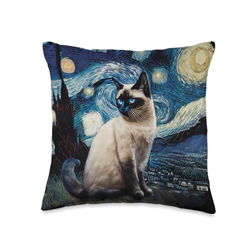 Cute Van Gogh Starry Night Cat Siamese Cat Lover Funny