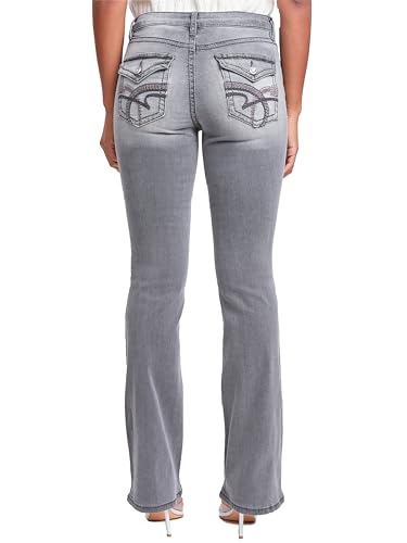 YMI Women's Mid Rise Heavy Stitch Bootcut Loop Studded Jeans3