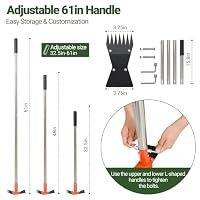 CKLT 2-in-1 Garden Hoe and Weed Puller Rake 61 Inch Spring Steel Head Adjustable Long Handle Weeding Tool Heavy Duty Sand Texture Finish, Weed Remover for Garden, Yard, Lawn, Driveway — image 5