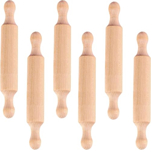 6 Pcs Mini Rolling Pin, Pizza Roller, Small Dough Rollers, Small Wooden Rolling Pins with 2 Rollers Handle Non-Stick Playdough Dough Roller, for Baking, Cookie, Pastry, Christmas, New Year