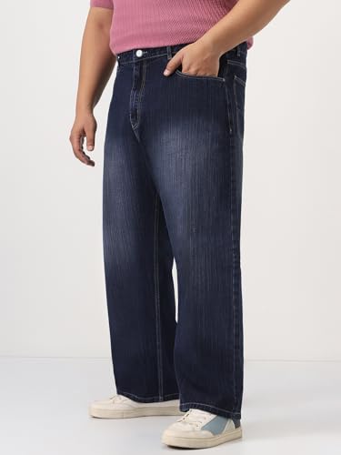 Image of Urbano Plus Men's Loose Baggy Fit Washed Denim Jeans Non-Stretchable