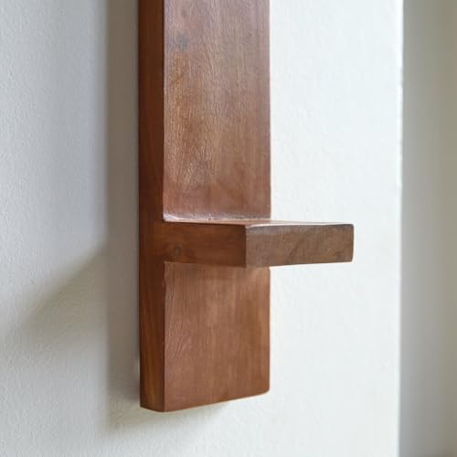 Image of 3 Years Warranty Sheesham Wood Wall Shelf for Living Room | Vertical Wall Mounted 3 Tier Storage Rack | Floating Display Shelf for Decor Plants Bathroom Essentials | Space Saving Organizer|Rosewood