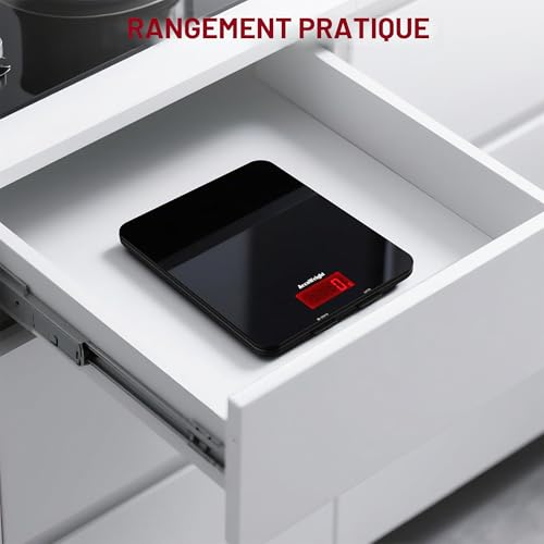 ACCUWEIGHT 201 Balance de cuisine numérique avec plate-forme en verre trempé Balance électronique pour aliments avec écran LCD, rétroéclairé pour bureau, pâtisserie, cuisine, 5 kg/11 lb – vue 7