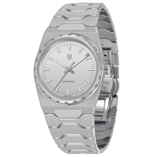 Pagani Design Watches for Men 7MM Ultra Thin Minimalist Men's Quartz Watch, Sapphire Glass 316L Stainless Steel Wristwatch, 100M Waterproof丨Luminous, Silver White