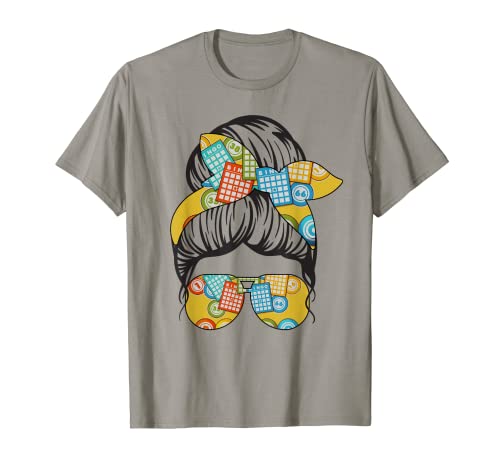 Crazy Bingo Lady Messy Bun, divertida amante del bingo Camiseta
