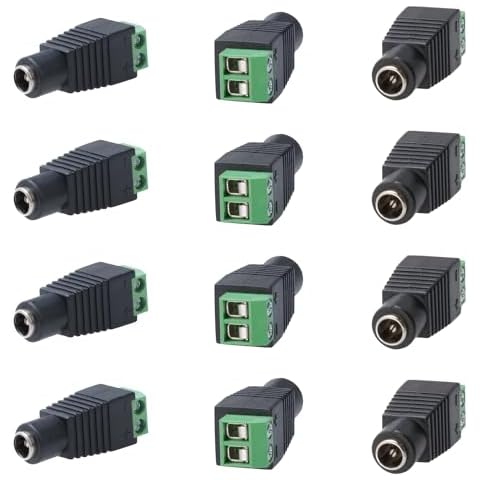 Cctv4Less Female DC Power Connectors, 12V DC 5.5mm x 2.1mm to Screw Terminal Jack Adapter for LED Strip, CCTV Security Camera Cable Wire Ends Plug (100) Cover