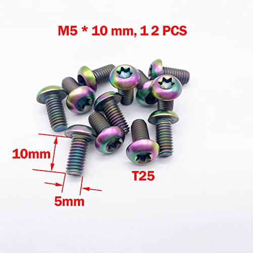 [12Pcs] M5 * 10Mm T25 Titanium Rotor Bolt For Mtb Bicycle Disc Brake Rotor, Titanium Disc Brake Rotor Screw Bolt Kit, Rotor Bolt/Screw For Sram Shimano Brake Disc Rotor, Rainbow Color,Lightweight #TOP2