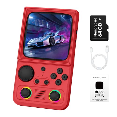 Image of R36TMAX Retro Handhled Game Console, 4.0 Inch Retro Gaming Console with 4000mAh Battery, 64GB Preloaded with 18000+ Video Games, Portable Retro Game Console Supports WiFi Networked Fighting, Red